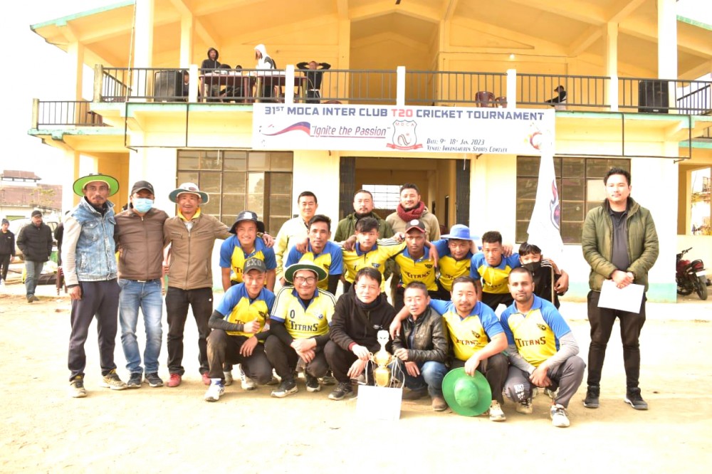 Titans, Champions of the 31st MDCA T20 cricket tournament, with the organizers and officials at Imkongmeren Sports Complex on JanUARY 16.